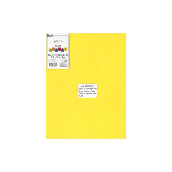 Essentials By Leisure Arts Arts Foam Sheet 9x12" 2mm Yellow 15pc