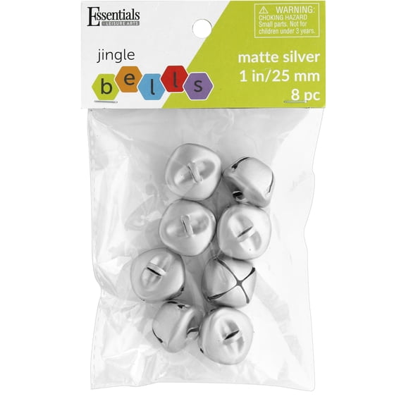 Essentials By Leisure Arts Arts Jingle Bells 25mm Matte Silver 8pc