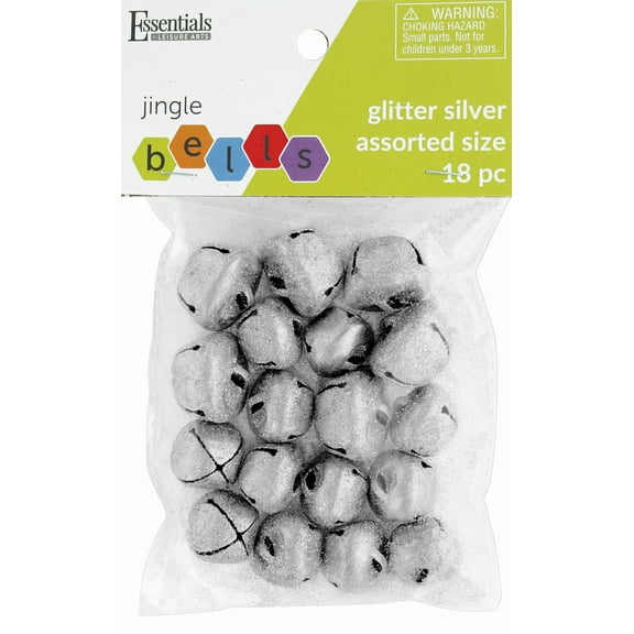Essentials By Leisure Arts Arts Jingle Bells Glitter Astd Sizes Silver 18pc