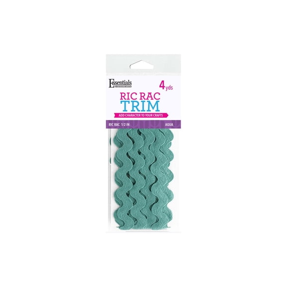 Essentials By Leisure Arts Ric Rac 1/2" 4 Yards Aqua - Rick Rack Trim For Sewing - Wavy Ric Rac Trim For Sewing And Crafts Ribbon Rick Rack