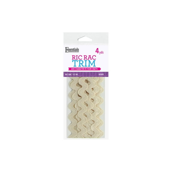 Essentials By Leisure Arts Ric Rac 1/2" 4 Yards Ivory - Rick Rack Trim For Sewing - Wavy Ric Rac Trim For Sewing And Crafts Ribbon Rick Rack