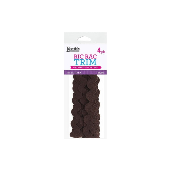 Essentials By Leisure Arts Ric Rac 11/16" 4 Yards Brown - Rick Rack Trim For Sewing - Wavy Ric Rac Trim For Sewing And Crafts Ribbon Rick Rack