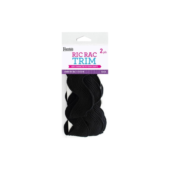 Essentials By Leisure Arts Ric Rac Jumbo 1 13/32" 2 Yards Black - Rick Rack Trim For Sewing - Wavy Ric Rac Trim For Sewing And Crafts Ribbon Rick Rack