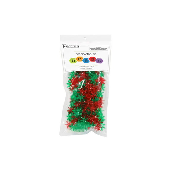 Essentials By Leisure Arts Snowflake Beads 200pc - 18mm Christmas Mix Plastic Beads for Holiday Crafts, Jewelry Making, Ornaments, and DIY Decorations