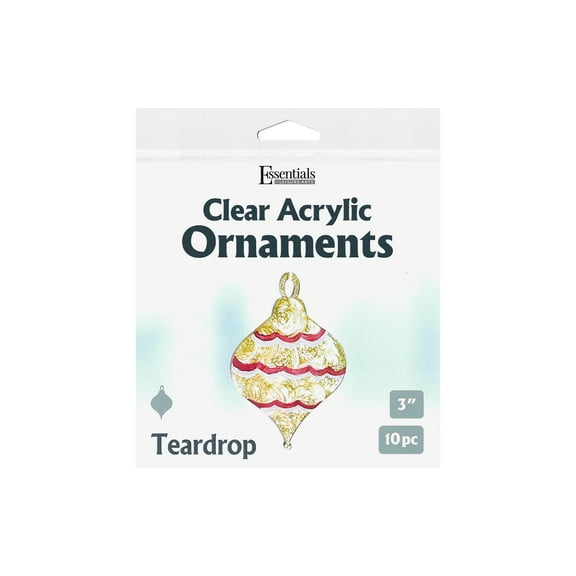 Essentials By Leisure Arts Clear Acrylic Ornaments 3" Teardrop 10pc, Laser cut ornament blanks for decorating with vinyl, paint, stickers and more