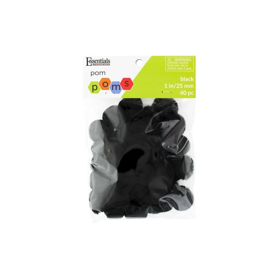 Essentials By Leisure Arts Pom Poms, Black, 1", 40 Pieces Per Pack