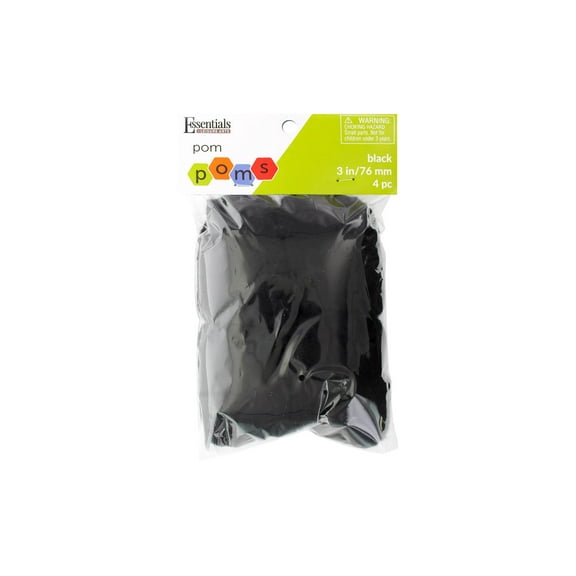 Essentials By Leisure Arts Pom Poms, Black -3", 4 Pieces Per Pack