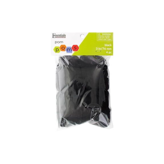 Essentials by Leisure Arts Black Craft Pom Poms 3 Inch 4 Count