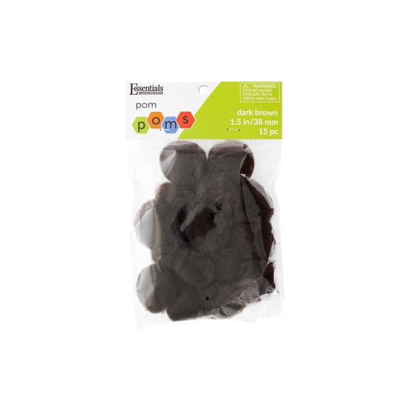 Essentials by Leisure Arts Dark Brown Craft Pom Poms 1.5 Inch 15 Count