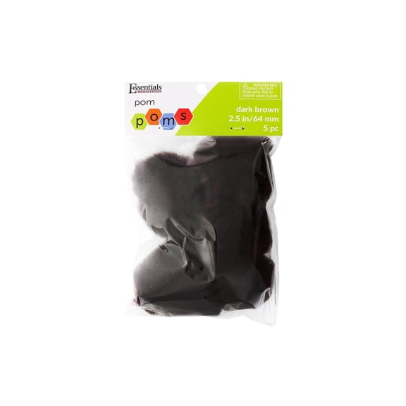 Essentials by Leisure Arts Dark Brown Craft Pom Poms 2.5 Inch 5 Count
