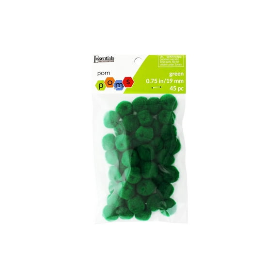 Essentials By Leisure Arts Pom Poms, Green, 3/4", 45 Pieces Per Pack