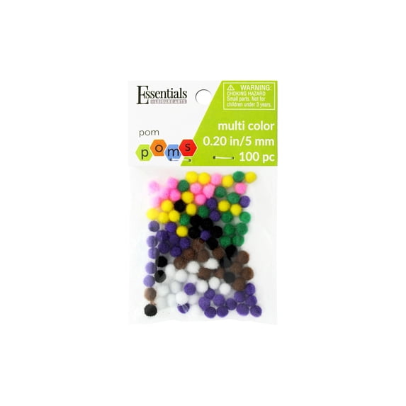 Essentials by Leisure Arts Multicolor Craft Pom Poms 5mm 100 Count