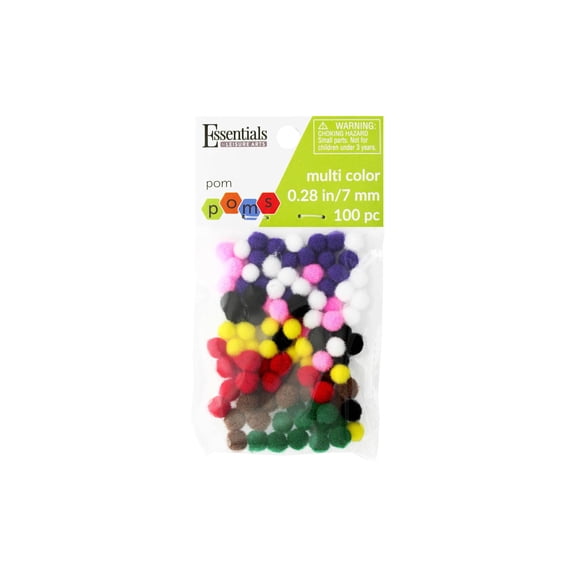 Essentials By Leisure Arts Pom Poms - Multi - 7Mm 100 Piece Pom Poms Arts And Crafts Assorted Pompoms For Crafts Craft Puff Balls For Crafts