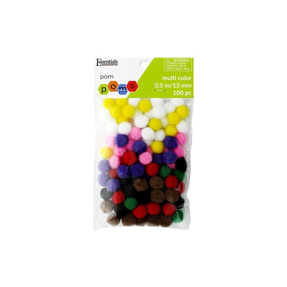 Essentials by Leisure Arts Multicolor Craft Pom Poms 1/2 Inch 100 Count