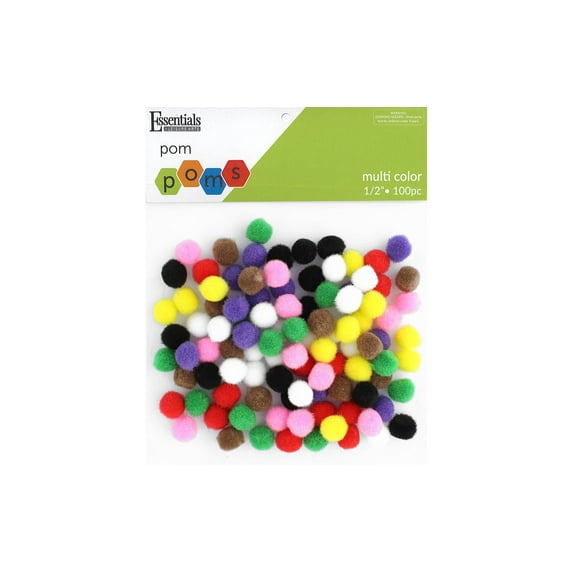 Essentials By Leisure Arts Pom Poms, Multi-Colored -1/2", 100 Pieces Per Pack