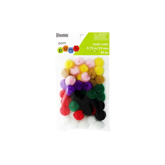 Essentials by Leisure Arts Multicolor Craft Pom Poms 3/4 Inch 45 Count