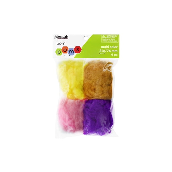 Essentials by Leisure Arts Multicolor Craft Pom Poms 3 Inch 4 Count