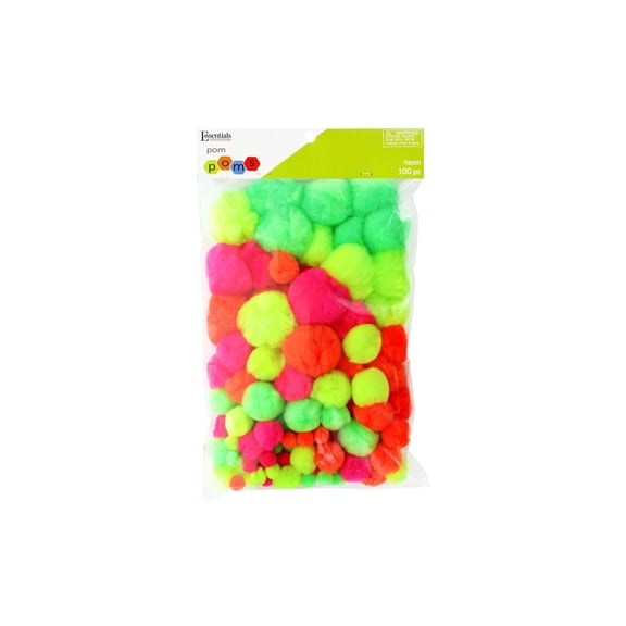 Essentials by Leisure Arts Neon Craft Pom Poms Assorted Sizes 100 Count