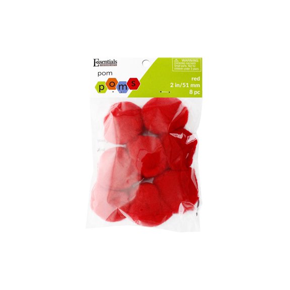 Essentials By Leisure Arts Pom Poms, Red -2", 8 Pieces Per Pack