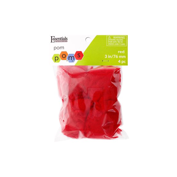 Essentials by Leisure Arts Red Craft Pom Poms 3 Inch 4 Count