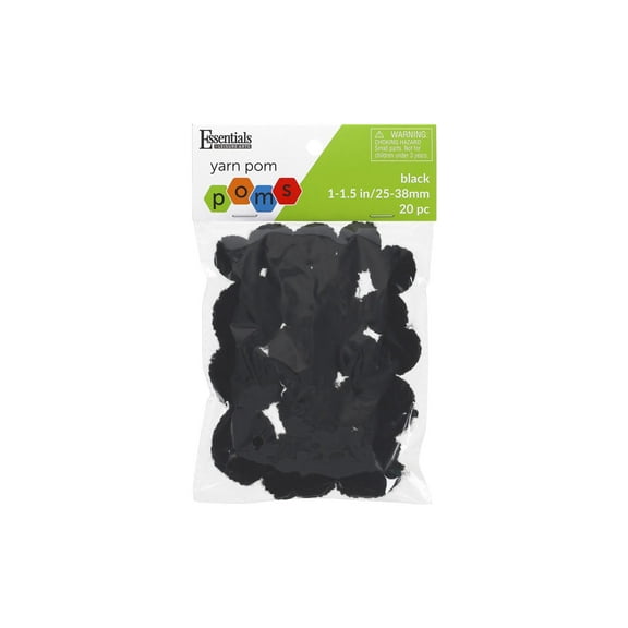 Essentials By Leisure Arts Yarn Pom Poms - Black - 1" To 1.5" 20 Piece Pom Poms Arts And Crafts Gray Pompoms For Crafts Craft Puff Balls For Crafts