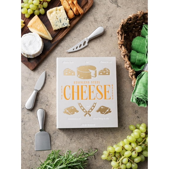 Essentials Cheese Knife Set - 3 Piece Stainless Steel Pronged Chisel Heart Knives for Charcuterie Boards