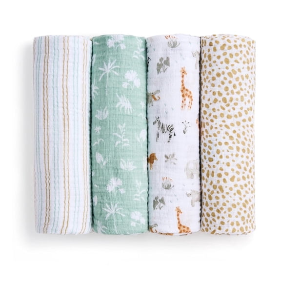 aden + anais Alphabet Animals Cotton Muslin Baby Blankets, 4 Count