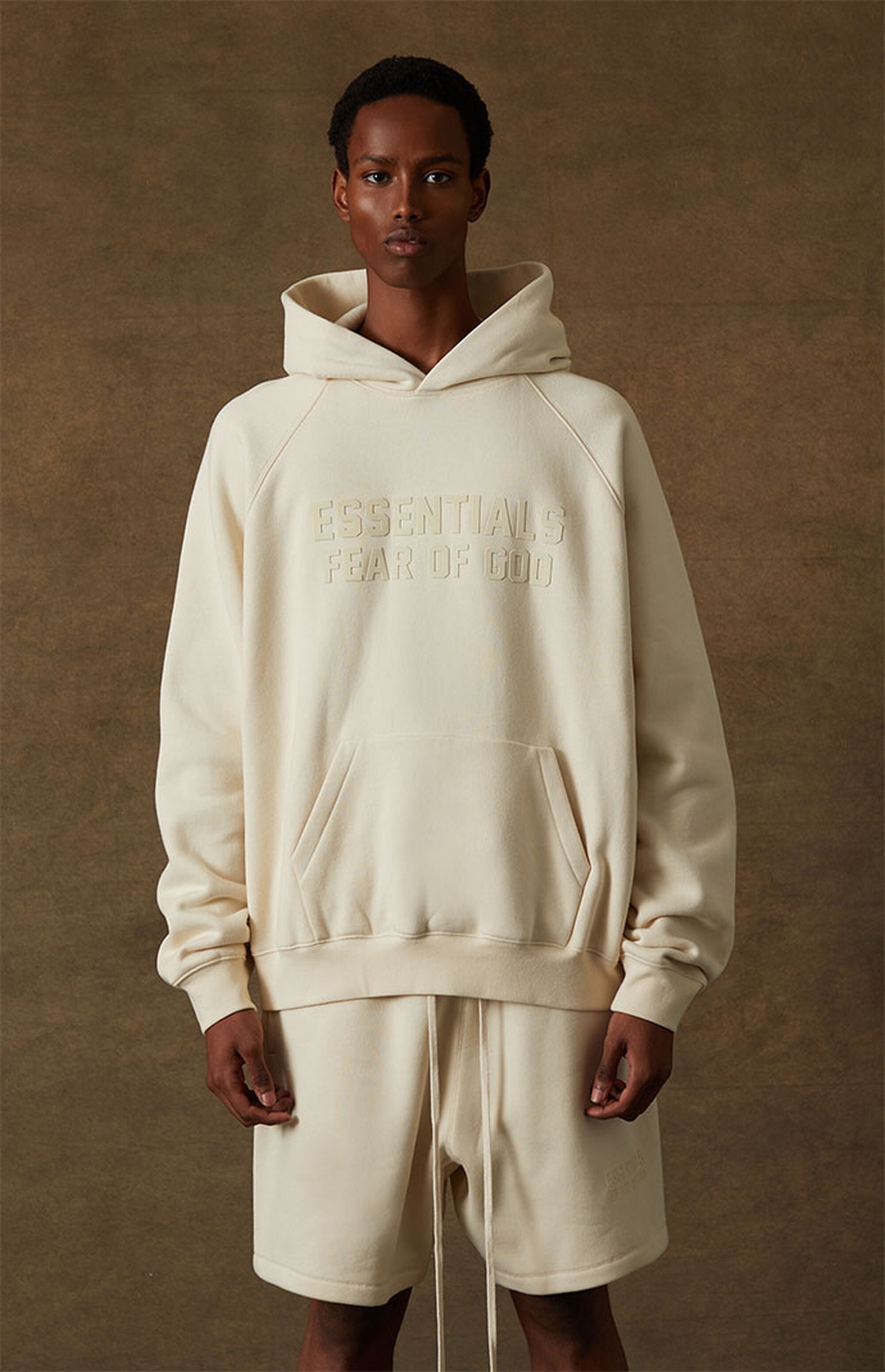 Essentials Fear Of God Men's Core Fleece Oversized Egg Shell Hoodie Sweatshirt (XX-Large, Egg Shell)