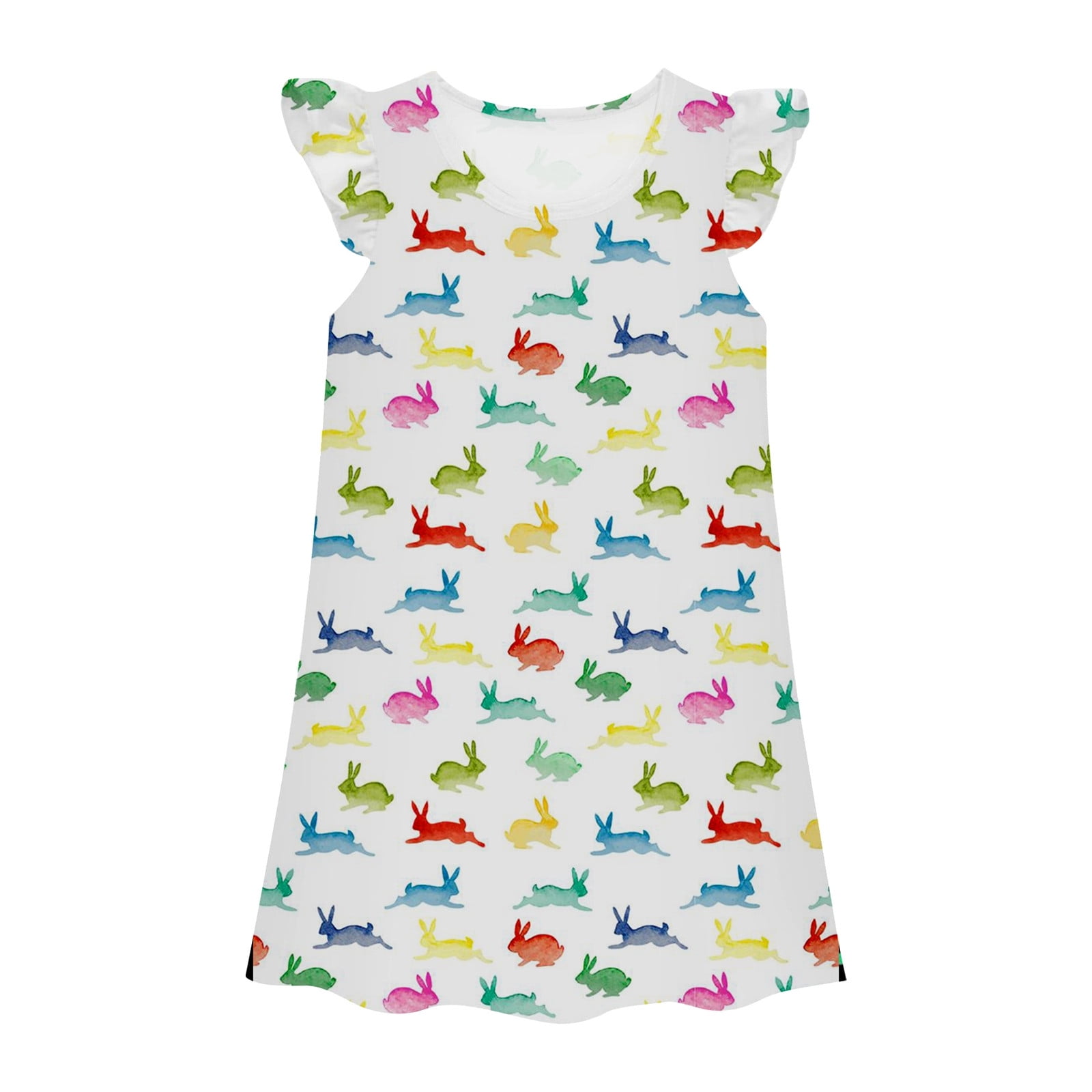 Essentials Girls Dresses 2026 Colorful Rabbit Print Flying Sleeve ...