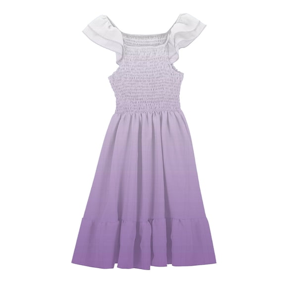 Essentials Girls Dresses 2026 Gradient Summer Cute Double Layer Ruffle Sleeve Smocked Flowy 4 16 Years Prom Dress Size 4-5 Years
