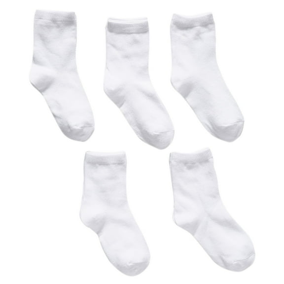Essentials Girls and Toddlers' Cotton Uniform Turn Cuff Sock, Pack of 5 Pairs White Sport Athletic Socks