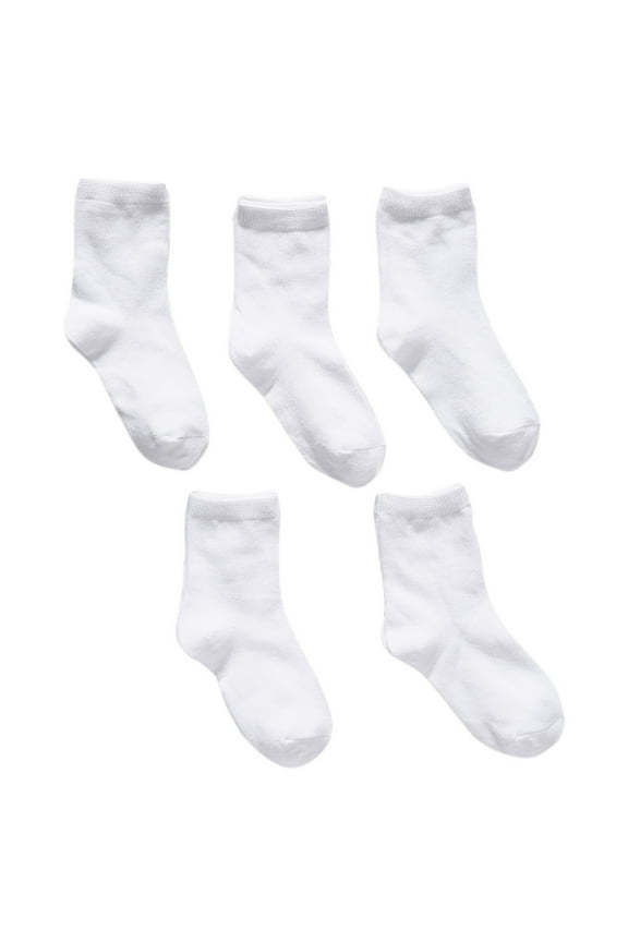 Essentials Girls and Toddlers' Cotton Uniform Turn Cuff Sock, Pack of 5 Pairs White Sport Athletic Socks