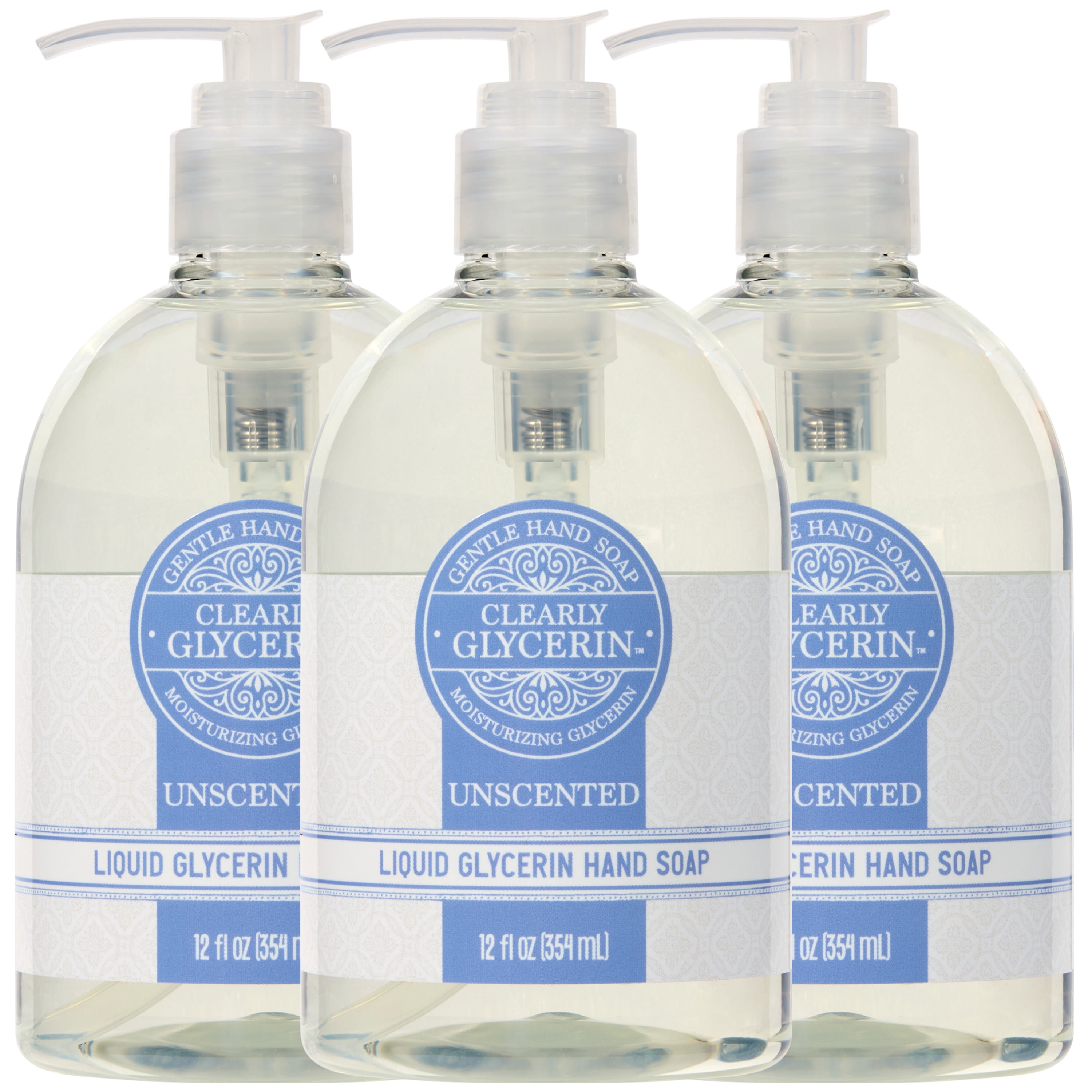 Clearly Glycerin Liquid Hand Soap, Unscented, 12-Fluid Ounce, Pack of 3