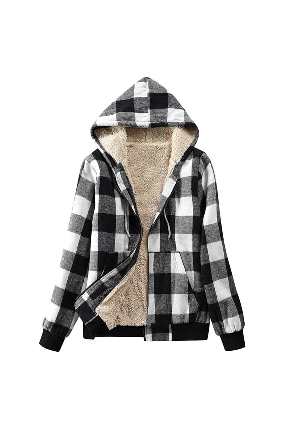 Essentials Hoodie Baeitkot Women's Flannel Casual Plaid Full Zip Up Lined Hoodie Jacket Coat with Pockets