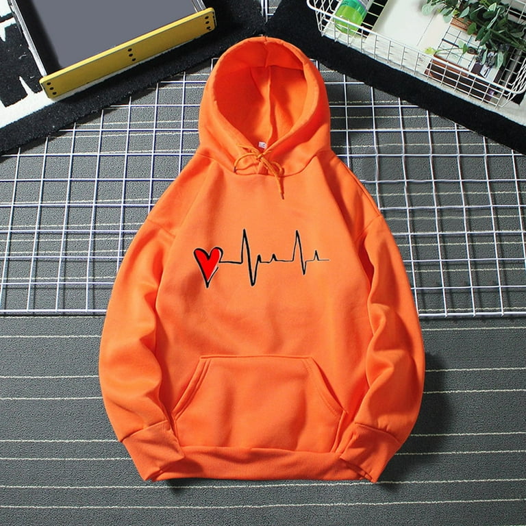Essentials Hoodie Cheap Solid Color Printed Pocket Plus Size Hoodie Orange 3XL Walmart