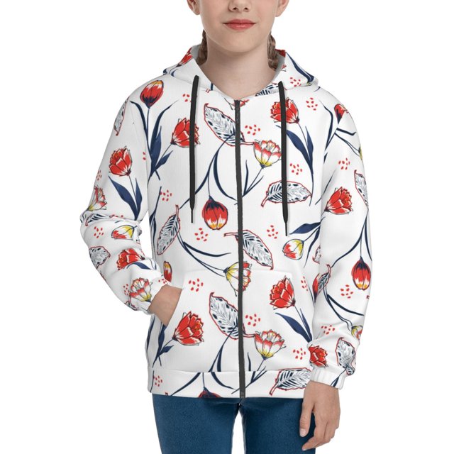 Essentials Hoodie Kids Tulips Flowers Blue White Toddlers Girls Boys