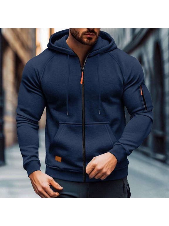 Essentials Hoodie Men's Zip Up Hoodie Casual Loose Fit Sweatshirt with Raglan Sleeves for Autumn Winter Comfort Everyday Leisure Wear Soft Warm Knit Full Zip Up Lightweight Jacket L