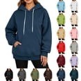 thumbnail image 1 of Essentials Hoodie Sweatshirt for Women Long Sleeve Solid Color Round Neck Drop Shoulder Loose Top Fall Outfits Fashion Clothes, 1 of 7