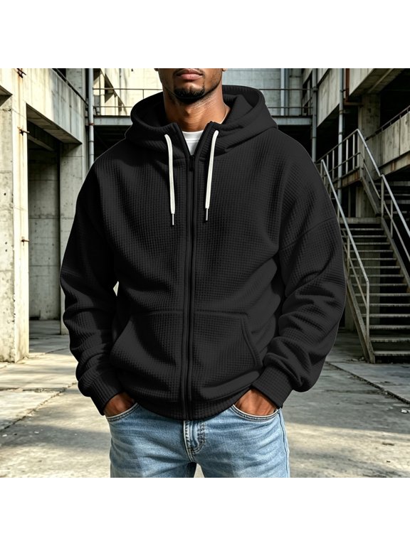 Essentials Hoodie Versatile Men's Zip Up Knit Hoodie Sweatshirt with Full Zip Front and Pockets for Everyday Casual Wear 5XL