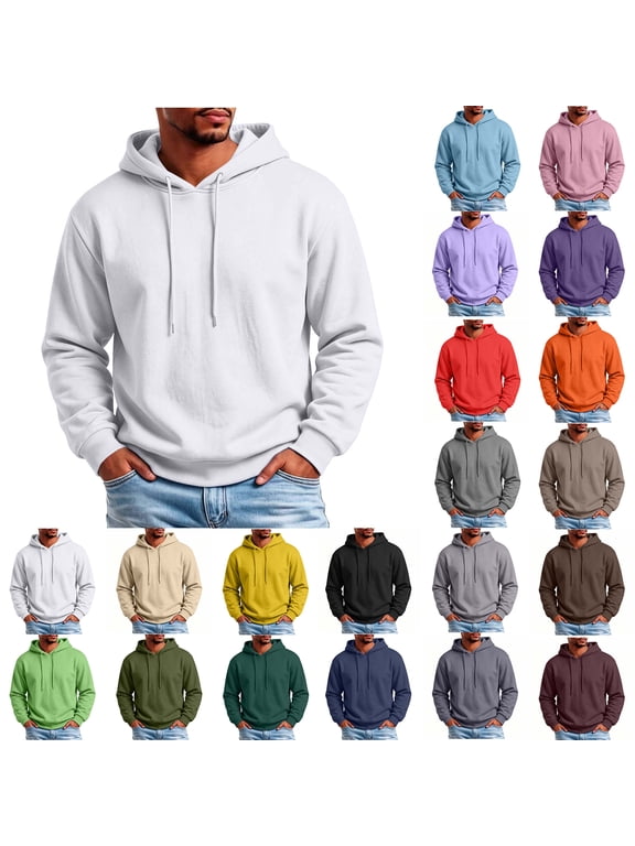 Essentials Hoodie Zaewscy Men Light Fleece Long Sleeve Solid Hoodie Pullover Sport Sweatshirts White XXL