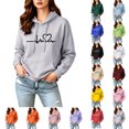 thumbnail image 1 of Essentials Hoodie Zaewscy Women's Fleece Thickened Heart Print Long-Sleeved Hooded Sweatshirt Gray L, 1 of 9