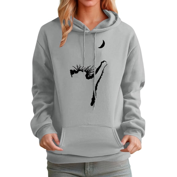 Essentials Hoodie for Women Cute Cat Animal Moon Graphic Long Sleeve with pocket Trendy Fall Clothes 2026