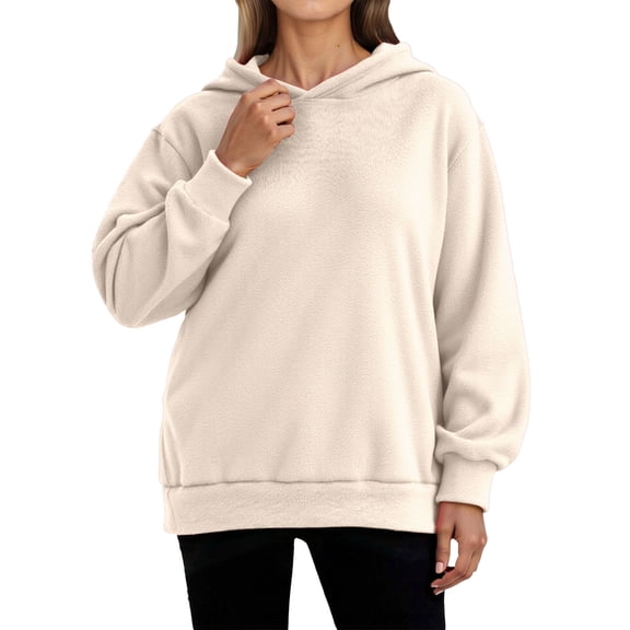 Essentials Hoodie for Women Flannel Solid Warm Soft Brushed Versatile Long Sleeve Y2k Winter Hooded Sweatshirts