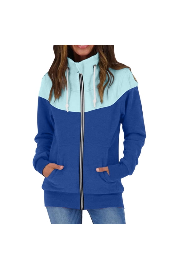 Essentials Hoodie for Women Long Sleeve Color Block Zipper Up Hooded Sweatshirts Fall Casual Comfy Y2k Jackets Winter Clothes