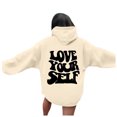 thumbnail image 1 of Essentials Hoodie for Women Love Yourself Letter Print Hooded Preppy Long Sleeve With Pocket Lightweight Sweatshirts Beige, 1 of 5