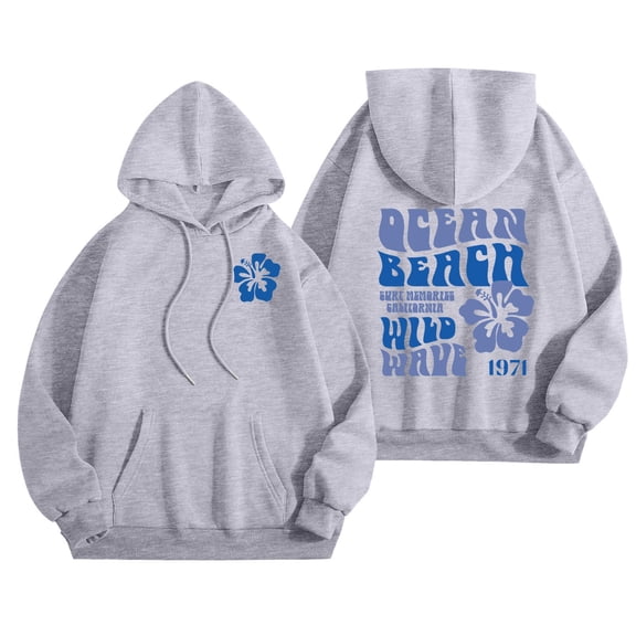 Essentials Hoodie for Women Ocean Beach Graphic Letter Print with Pocket Lightweight Hooded Sweatshirts