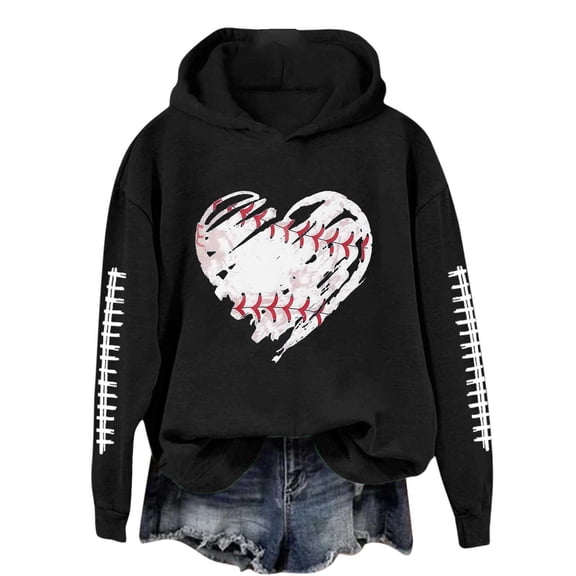 Essentials Hoodie for Women Rugby Print Long Sleeve Hooded Football Shirt Casual Pullover Sweaters Black