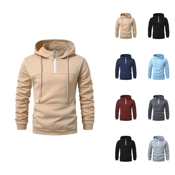 Essentials Hoodies for Men 2025 Fall Winter Long Sleeve Half Zipper Hooded Sweatshirt with Pockets Pullover Hoody
