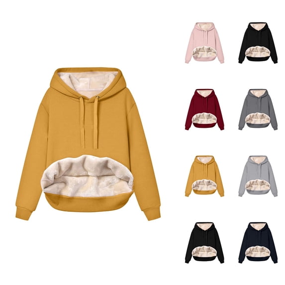 Essentials Hoodies for Women 2025 Fall Winter Lined Plain Hoodie with Pockets Hooded Sweatshirt Women Pullover