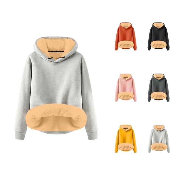 Essentials Hoodies for Women 2025 Fall Winter Thickened Lined Plain Hoodie Hooded Sweatshirt Women Pullover